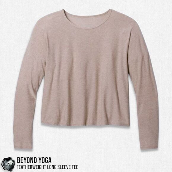 BEYOND YOGA FEATHERWEIGHT MORNING LIGHT CROPPED LONG SLEEVE TEE IN SOFT UMBER M - Picture 1 of 10